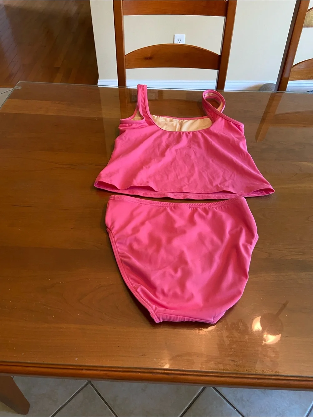 Pink Two-Piece Tank Bikini Set. Very Comfortable. Size 6 Long.